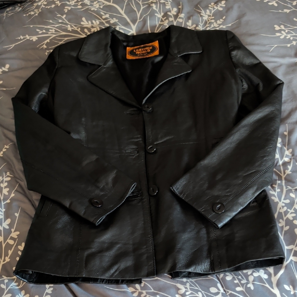 Vintage Black Genuine Leather Blazer Jacket Size Small